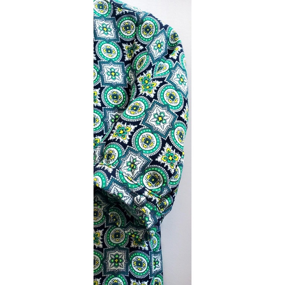J. Crew Dress A Line Size 0 Emerald/Navy/Yellow/Ivory Geometric Tile Print Lined - Picture 4 of 7